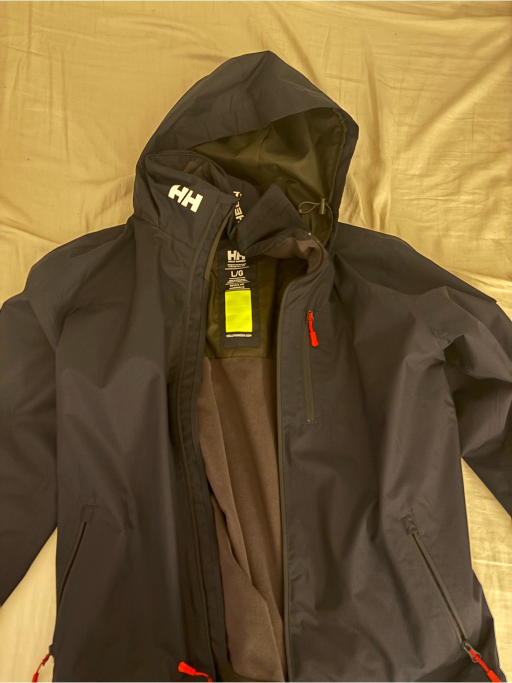 Helly Hansen Men’s Dark Navy Hooded Rain Shell with Red Accents